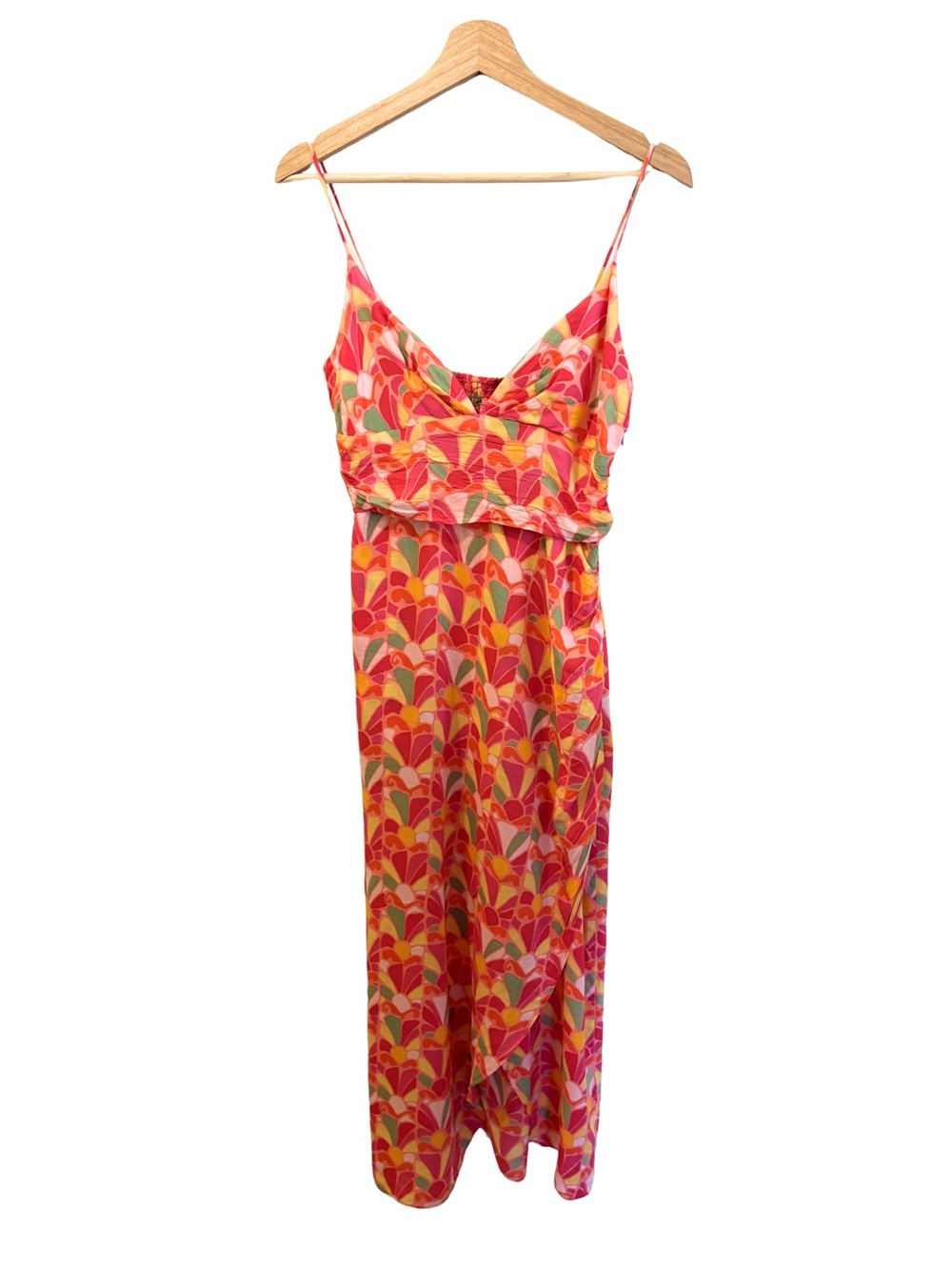 Zara Pink & Orange Patterned Spaghetti-Strap Maxi Dress